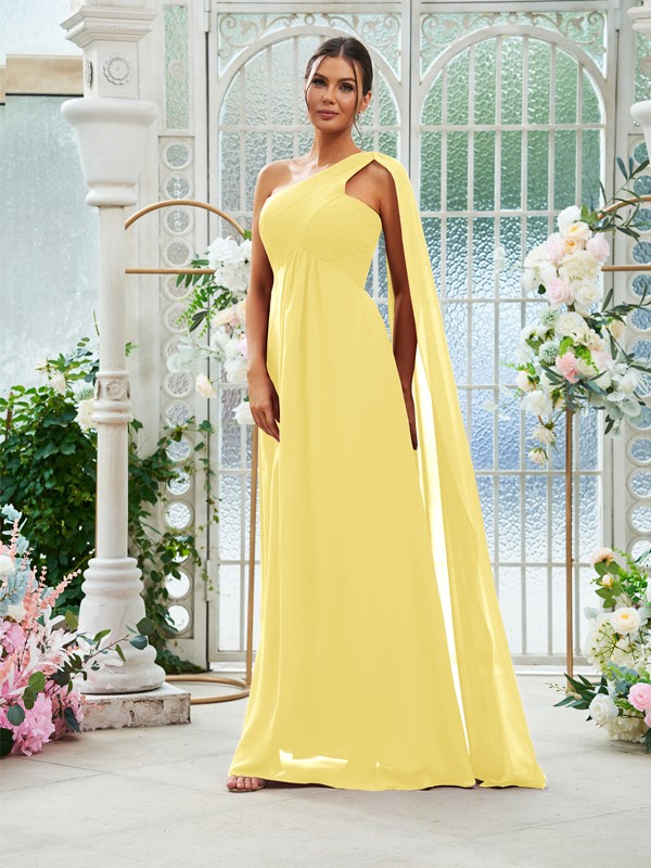 A-Line/Princess Chiffon Ruched One-Shoulder Sleeveless Floor-Length Bridesmaid Dresses 2160