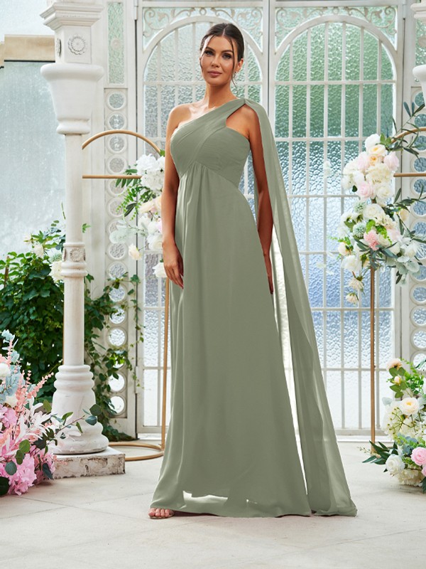 A-Line/Princess Chiffon Ruched One-Shoulder Sleeveless Floor-Length Bridesmaid Dresses 2160