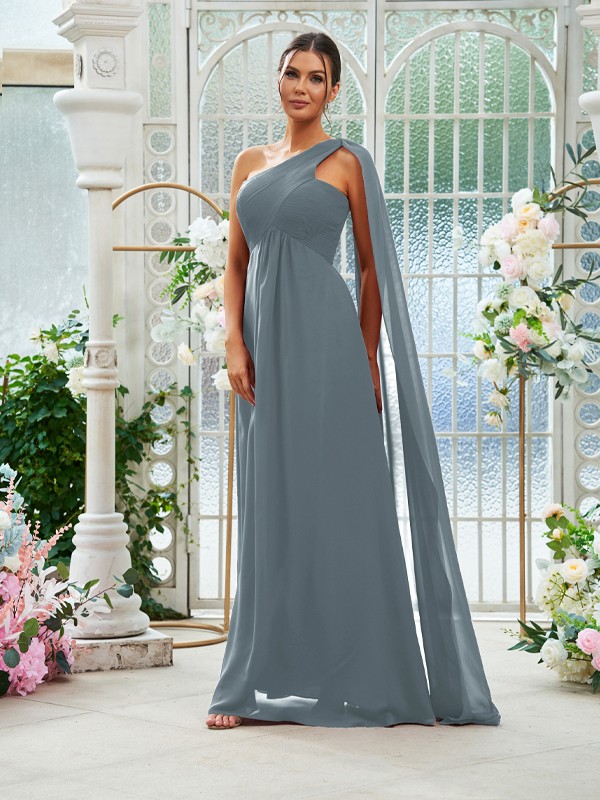 A-Line/Princess Chiffon Ruched One-Shoulder Sleeveless Floor-Length Bridesmaid Dresses 2160