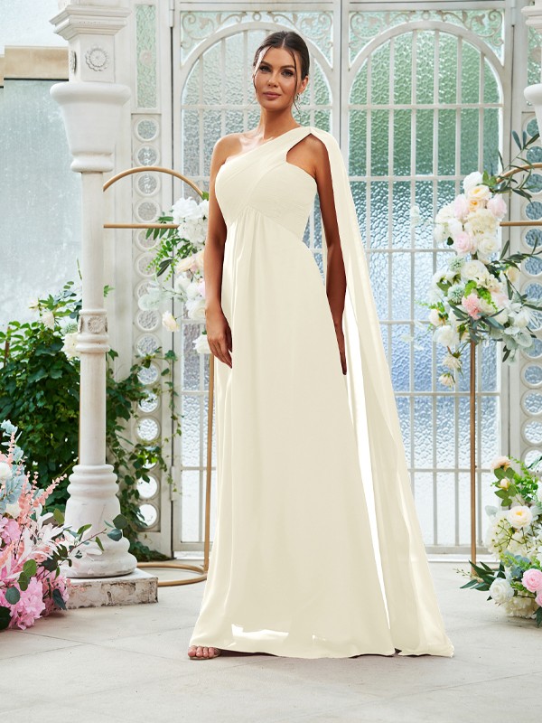 A-Line/Princess Chiffon Ruched One-Shoulder Sleeveless Floor-Length Bridesmaid Dresses 2160