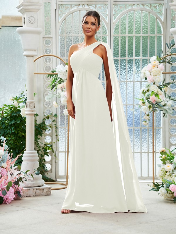 A-Line/Princess Chiffon Ruched One-Shoulder Sleeveless Floor-Length Bridesmaid Dresses 2160