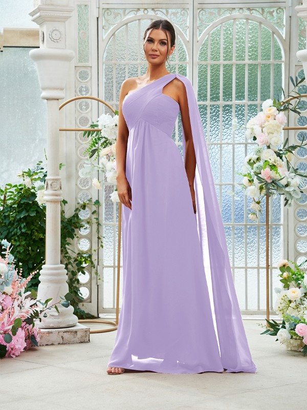 A-Line/Princess Chiffon Ruched One-Shoulder Sleeveless Floor-Length Bridesmaid Dresses 2160