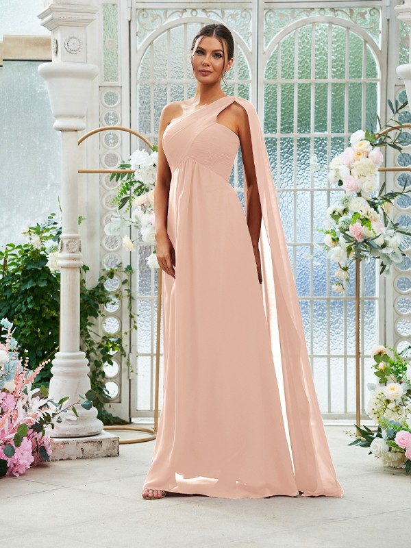 A-Line/Princess Chiffon Ruched One-Shoulder Sleeveless Floor-Length Bridesmaid Dresses 2160