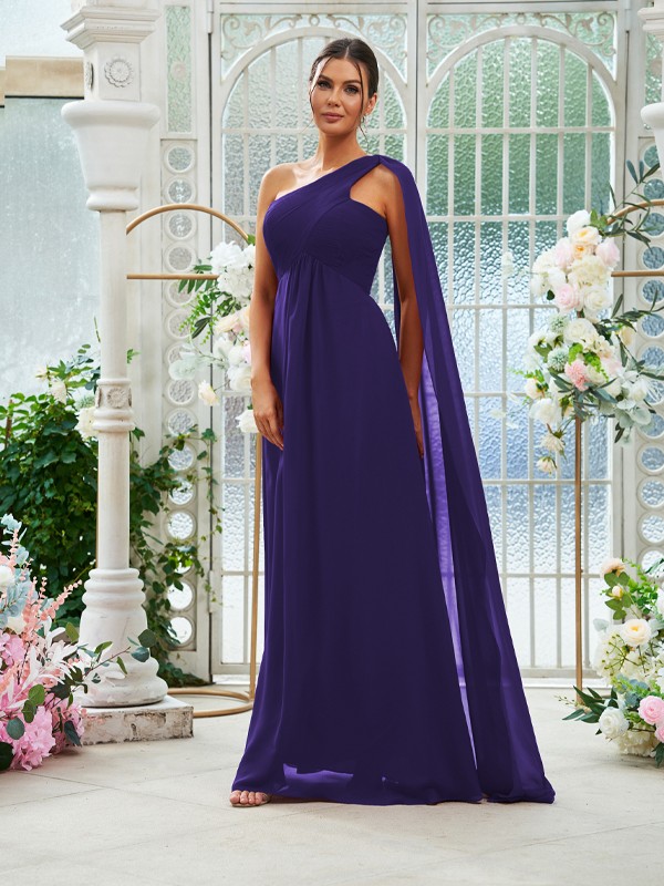 A-Line/Princess Chiffon Ruched One-Shoulder Sleeveless Floor-Length Bridesmaid Dresses 2160