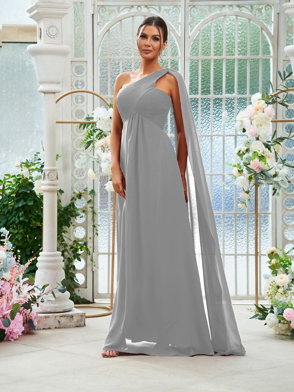 A-Line/Princess Chiffon Ruched One-Shoulder Sleeveless Floor-Length Bridesmaid Dresses 2160