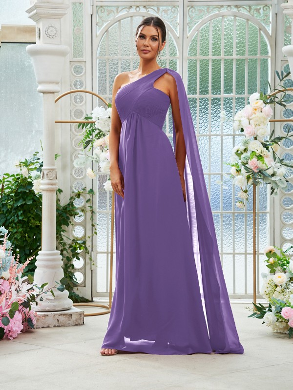 A-Line/Princess Chiffon Ruched One-Shoulder Sleeveless Floor-Length Bridesmaid Dresses 2160