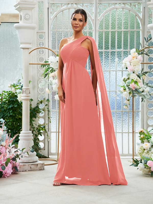 A-Line/Princess Chiffon Ruched One-Shoulder Sleeveless Floor-Length Bridesmaid Dresses 2160