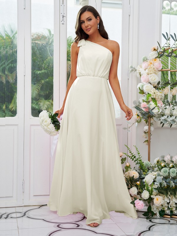 A-Line/Princess Chiffon Bowknot One-Shoulder Sleeveless Floor-Length Bridesmaid Dresses 2135