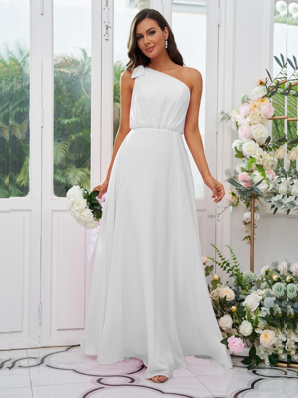 A-Line/Princess Chiffon Bowknot One-Shoulder Sleeveless Floor-Length Bridesmaid Dresses 2135