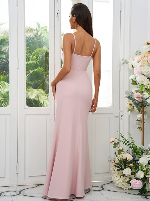 A-Line/Princess Stretch Crepe Ruched V-neck Sleeveless Floor-Length Bridesmaid Dresses 2660