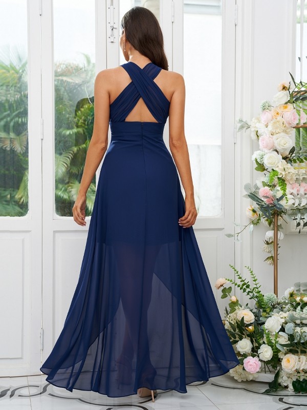 A-Line/Princess Chiffon Ruffles V-neck Sleeveless Asymmetrical Bridesmaid Dresses 2230