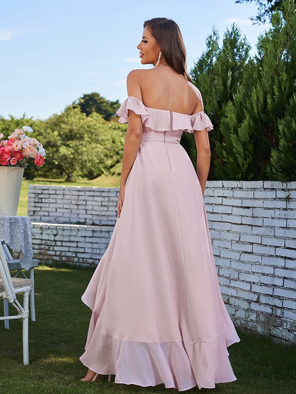 A-Line/Princess Chiffon Ruffles Off-The-Shoulder Sleeveless Asymmetrical Bridesmaid Dresses 2198