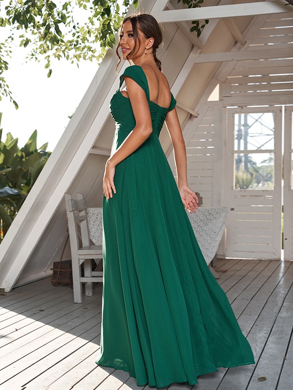 A-Line/Princess Chiffon Ruched Off-The-Shoulder Sleeveless Floor-Length Bridesmaid Dresses 2157