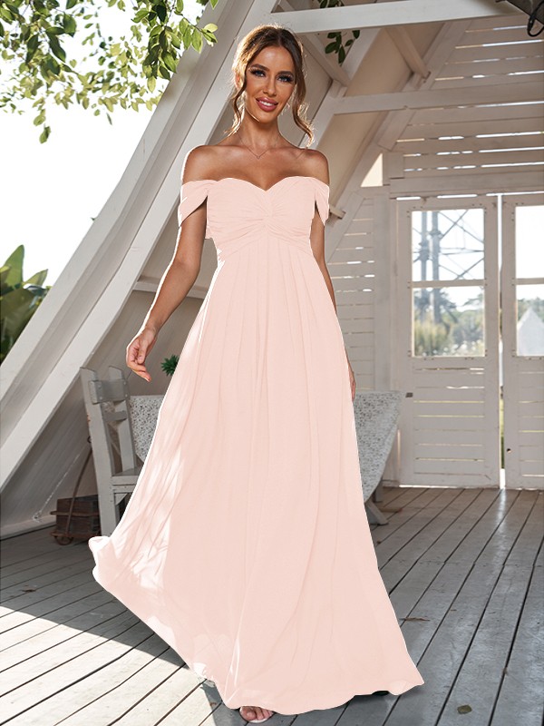 A-Line/Princess Chiffon Ruched Off-The-Shoulder Sleeveless Floor-Length Bridesmaid Dresses 2157