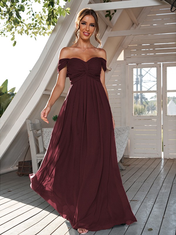 A-Line/Princess Chiffon Ruched Off-The-Shoulder Sleeveless Floor-Length Bridesmaid Dresses 2157