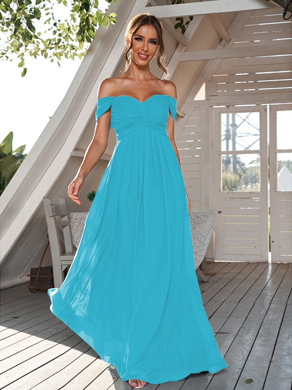 A-Line/Princess Chiffon Ruched Off-The-Shoulder Sleeveless Floor-Length Bridesmaid Dresses 2157