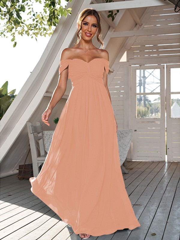 A-Line/Princess Chiffon Ruched Off-The-Shoulder Sleeveless Floor-Length Bridesmaid Dresses 2157