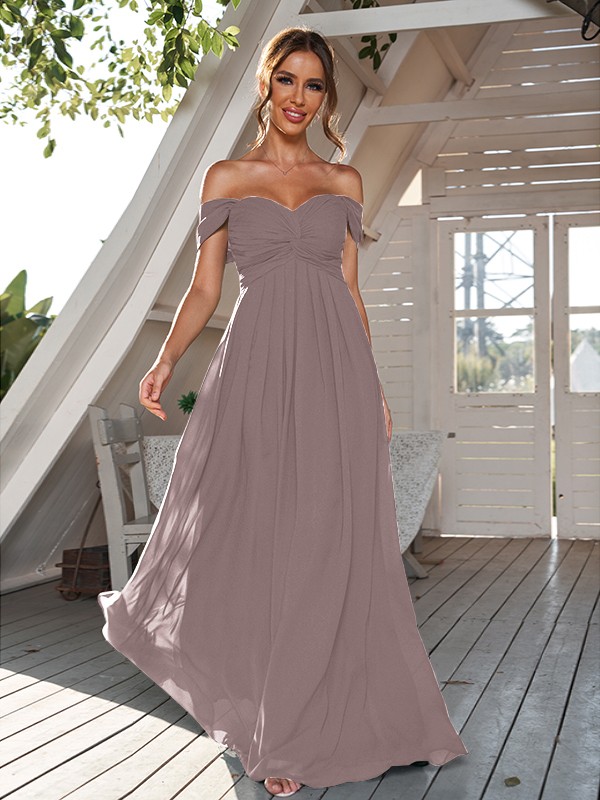 A-Line/Princess Chiffon Ruched Off-The-Shoulder Sleeveless Floor-Length Bridesmaid Dresses 2157