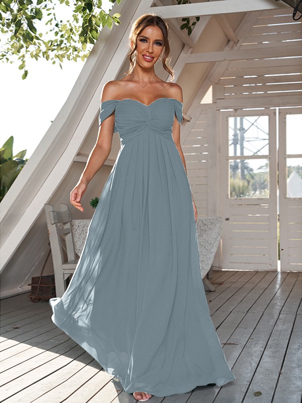 A-Line/Princess Chiffon Ruched Off-The-Shoulder Sleeveless Floor-Length Bridesmaid Dresses 2157