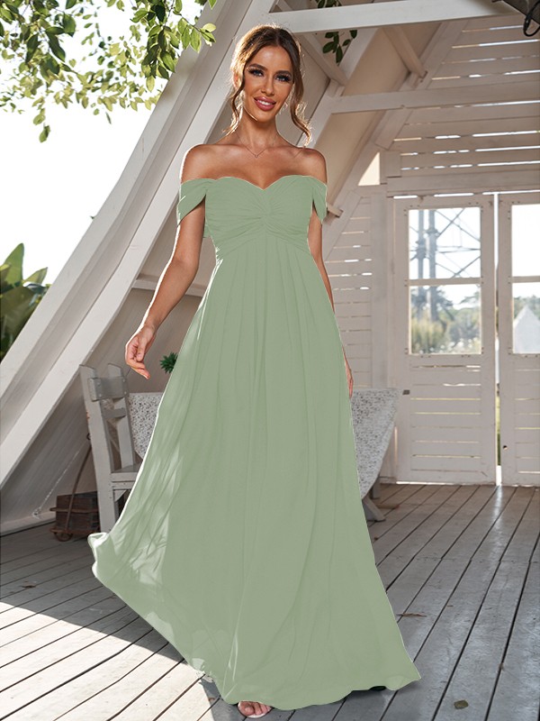 A-Line/Princess Chiffon Ruched Off-The-Shoulder Sleeveless Floor-Length Bridesmaid Dresses 2157