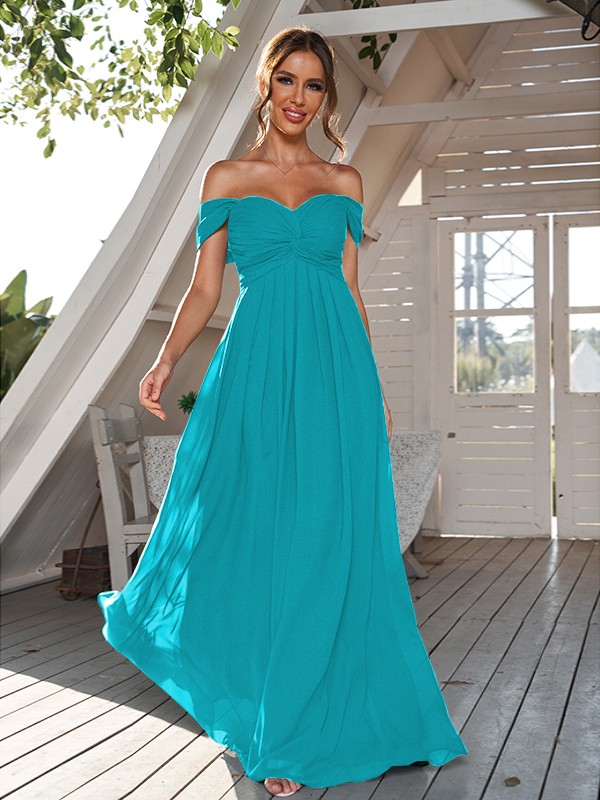 A-Line/Princess Chiffon Ruched Off-The-Shoulder Sleeveless Floor-Length Bridesmaid Dresses 2157