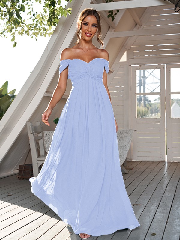 A-Line/Princess Chiffon Ruched Off-The-Shoulder Sleeveless Floor-Length Bridesmaid Dresses 2157