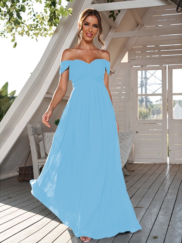 A-Line/Princess Chiffon Ruched Off-The-Shoulder Sleeveless Floor-Length Bridesmaid Dresses 2157