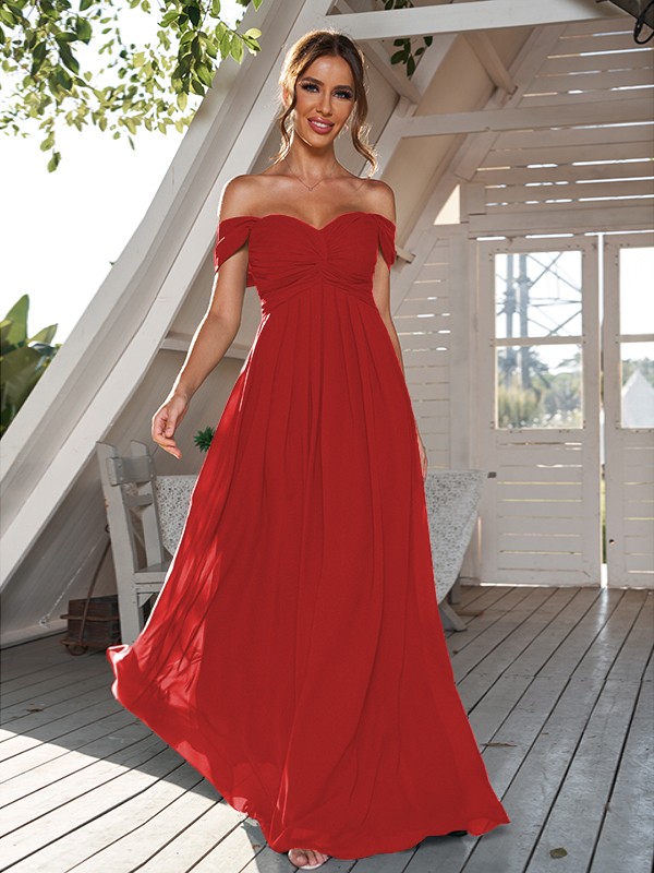 A-Line/Princess Chiffon Ruched Off-The-Shoulder Sleeveless Floor-Length Bridesmaid Dresses 2157