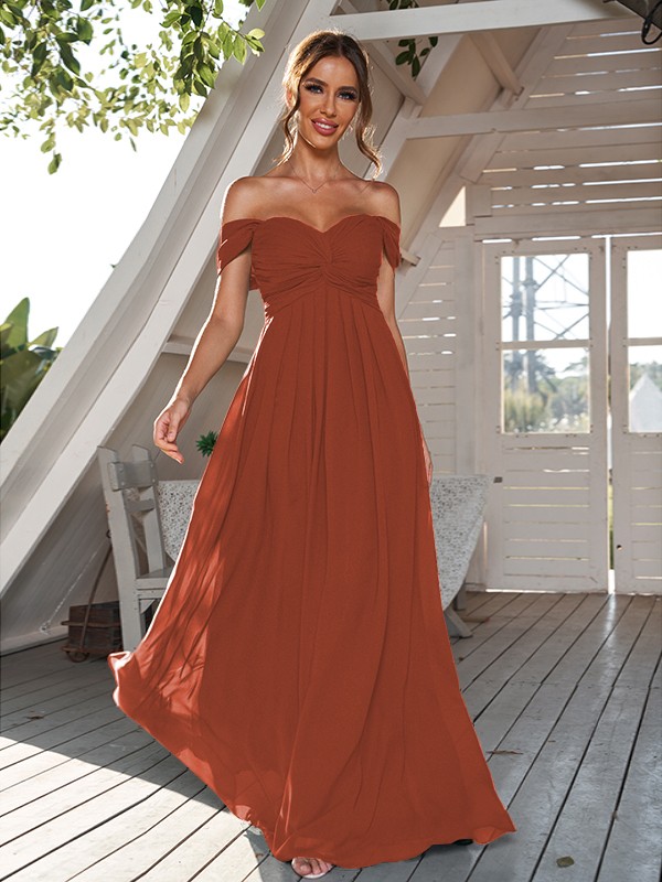 A-Line/Princess Chiffon Ruched Off-The-Shoulder Sleeveless Floor-Length Bridesmaid Dresses 2157