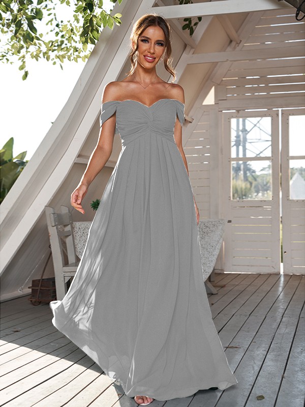 A-Line/Princess Chiffon Ruched Off-The-Shoulder Sleeveless Floor-Length Bridesmaid Dresses 2157