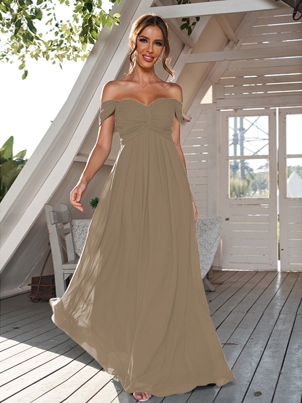 A-Line/Princess Chiffon Ruched Off-The-Shoulder Sleeveless Floor-Length Bridesmaid Dresses 2157