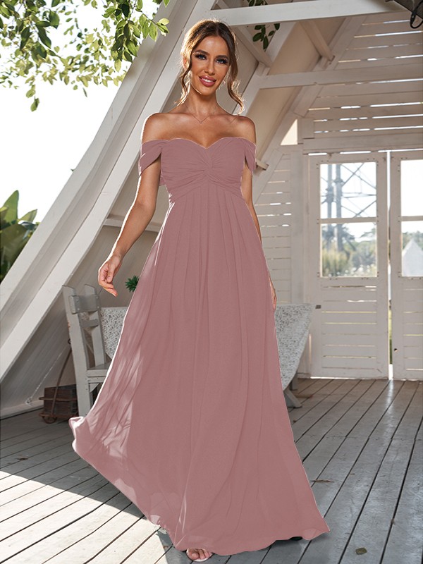 A-Line/Princess Chiffon Ruched Off-The-Shoulder Sleeveless Floor-Length Bridesmaid Dresses 2157