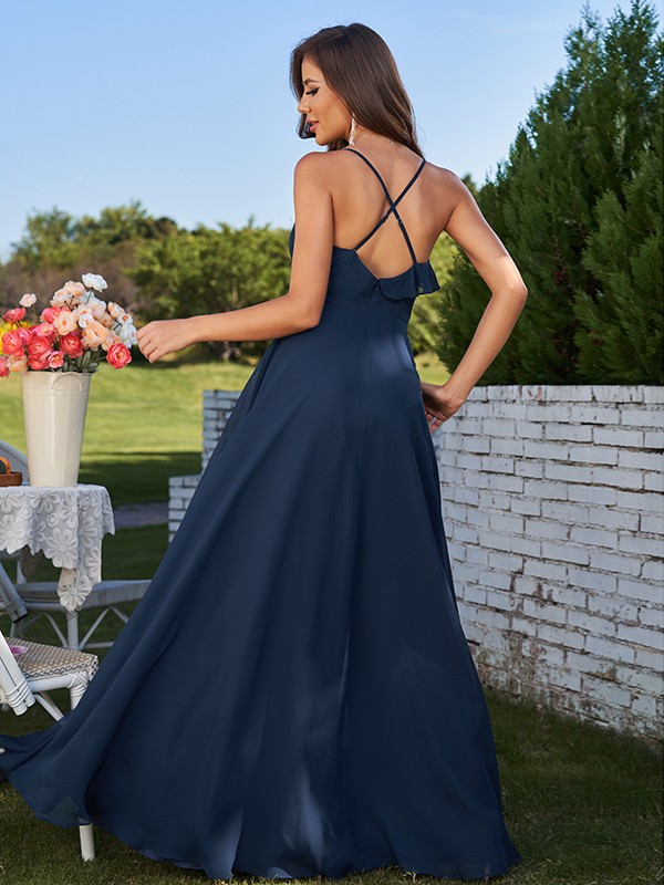 A-Line/Princess Chiffon Ruffles V-neck Sleeveless Floor-Length Bridesmaid Dresses 2242