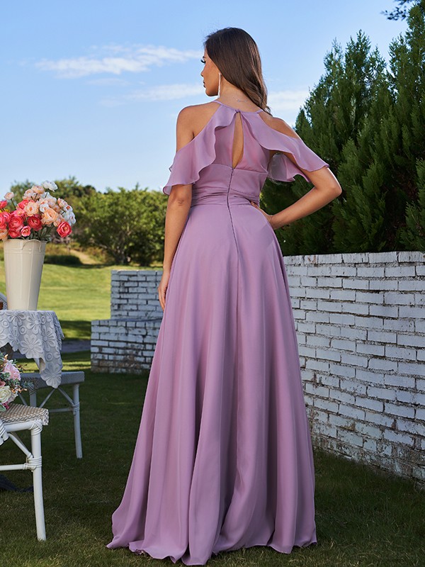 A-Line/Princess Chiffon Ruffles Off-the-Shoulder Sleeveless Floor-Length Bridesmaid Dresses 2201