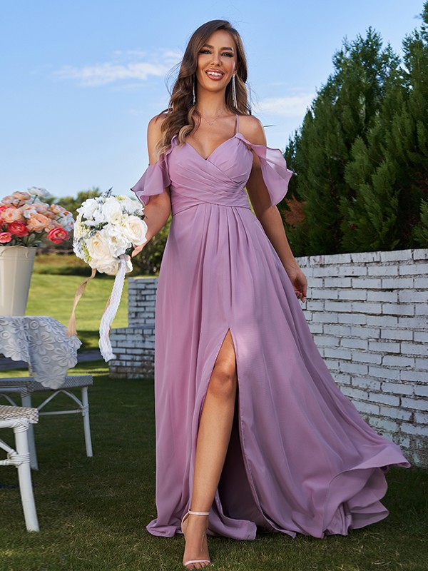 A-Line/Princess Chiffon Ruffles Off-the-Shoulder Sleeveless Floor-Length Bridesmaid Dresses 2201