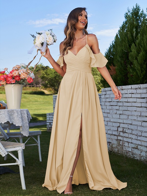 A-Line/Princess Chiffon Ruffles Off-the-Shoulder Sleeveless Floor-Length Bridesmaid Dresses 2201