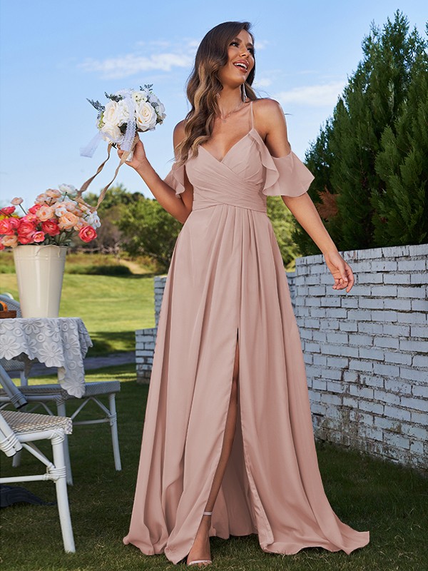 A-Line/Princess Chiffon Ruffles Off-the-Shoulder Sleeveless Floor-Length Bridesmaid Dresses 2201