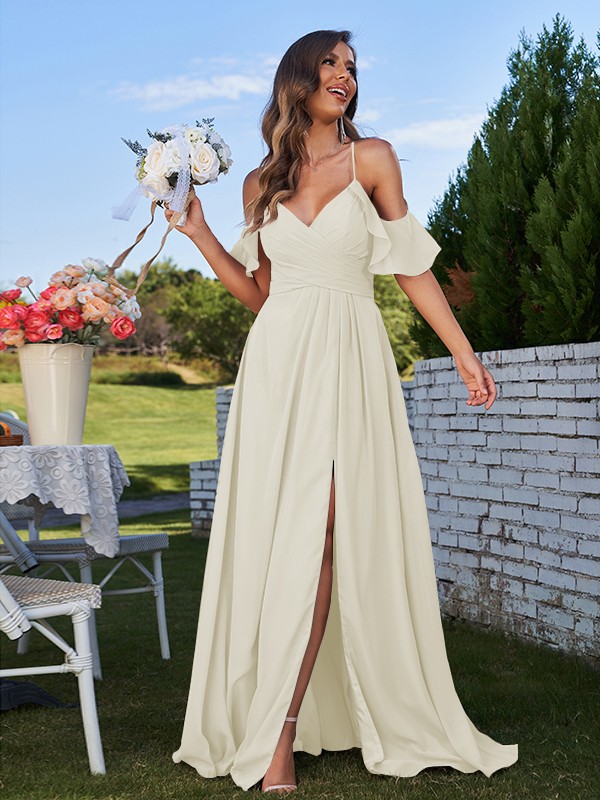 A-Line/Princess Chiffon Ruffles Off-the-Shoulder Sleeveless Floor-Length Bridesmaid Dresses 2201