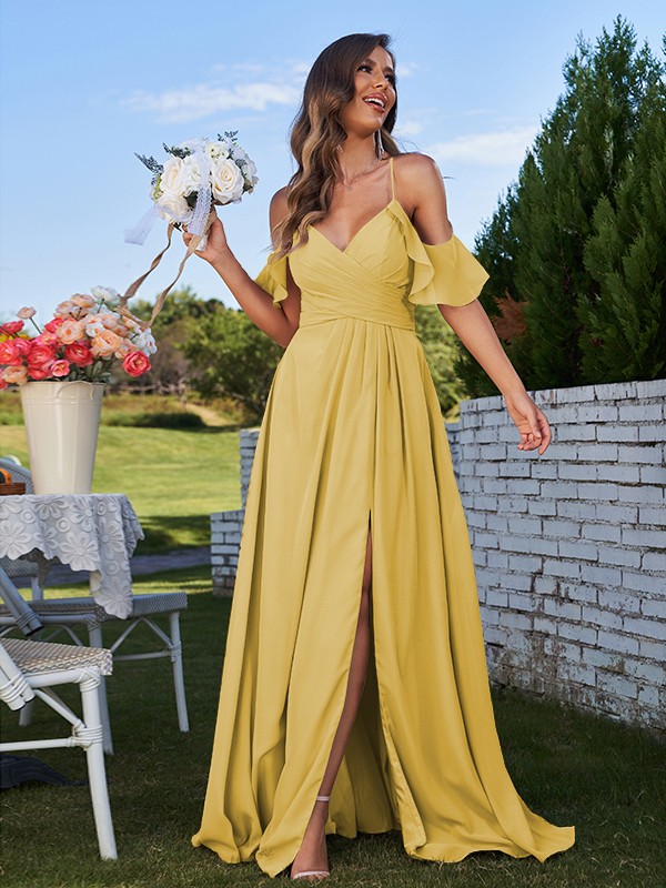 A-Line/Princess Chiffon Ruffles Off-the-Shoulder Sleeveless Floor-Length Bridesmaid Dresses 2201