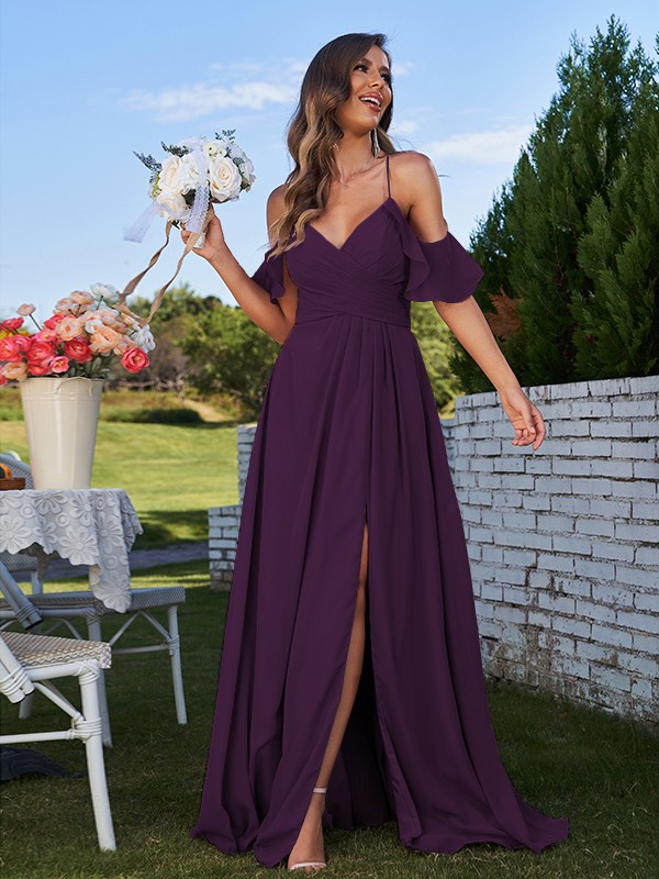 A-Line/Princess Chiffon Ruffles Off-the-Shoulder Sleeveless Floor-Length Bridesmaid Dresses 2201