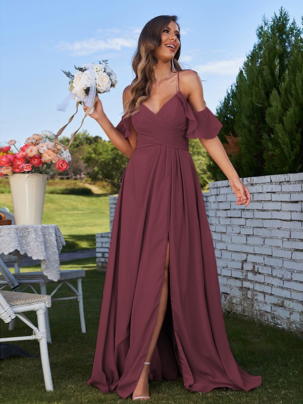 A-Line/Princess Chiffon Ruffles Off-the-Shoulder Sleeveless Floor-Length Bridesmaid Dresses 2201