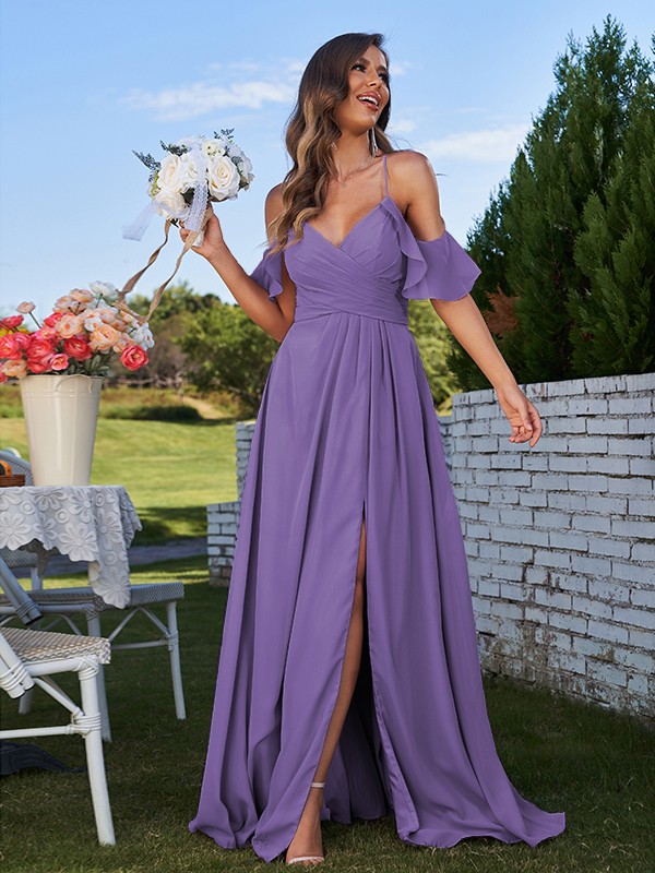 A-Line/Princess Chiffon Ruffles Off-the-Shoulder Sleeveless Floor-Length Bridesmaid Dresses 2201