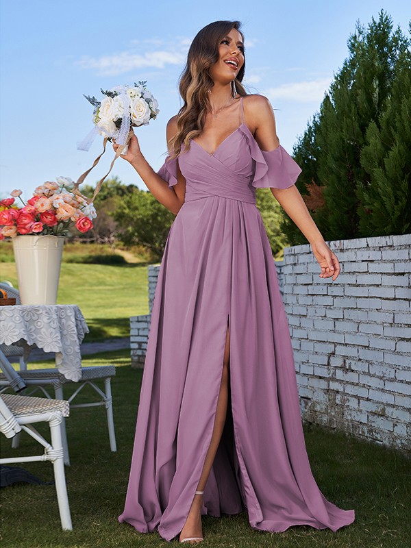 A-Line/Princess Chiffon Ruffles Off-the-Shoulder Sleeveless Floor-Length Bridesmaid Dresses 2201