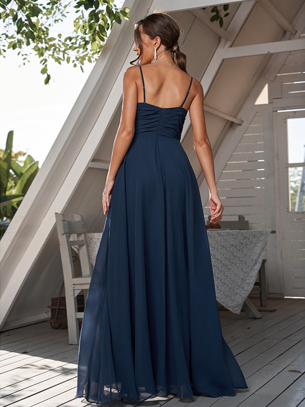 A-Line/Princess Chiffon Ruched V-neck Sleeveless Floor-Length Bridesmaid Dresses 2180