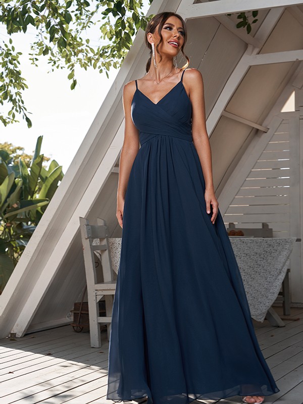 A-Line/Princess Chiffon Ruched V-neck Sleeveless Floor-Length Bridesmaid Dresses 2180