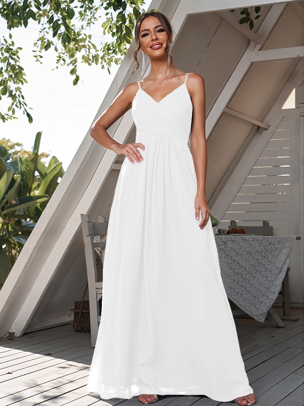 A-Line/Princess Chiffon Ruched V-neck Sleeveless Floor-Length Bridesmaid Dresses 2180