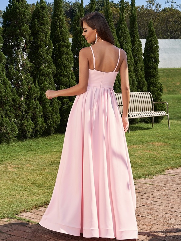 A-Line/Princess Stretch Crepe Ruched Spaghetti Straps Sleeveless Asymmetrical Bridesmaid Dresses 2659