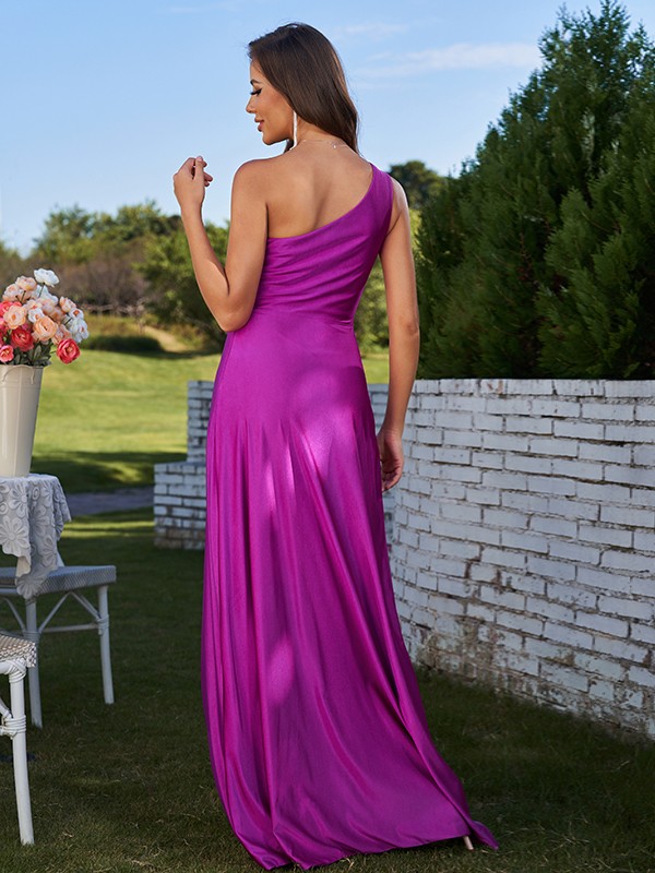 A-Line/Princess Jersey Ruched One-Shoulder Sleeveless Floor-Length Bridesmaid Dresses 2321