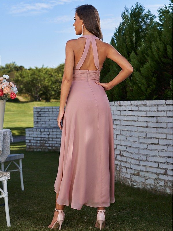 A-Line/Princess Chiffon Ruched V-neck Sleeveless Asymmetrical Bridesmaid Dresses 2175