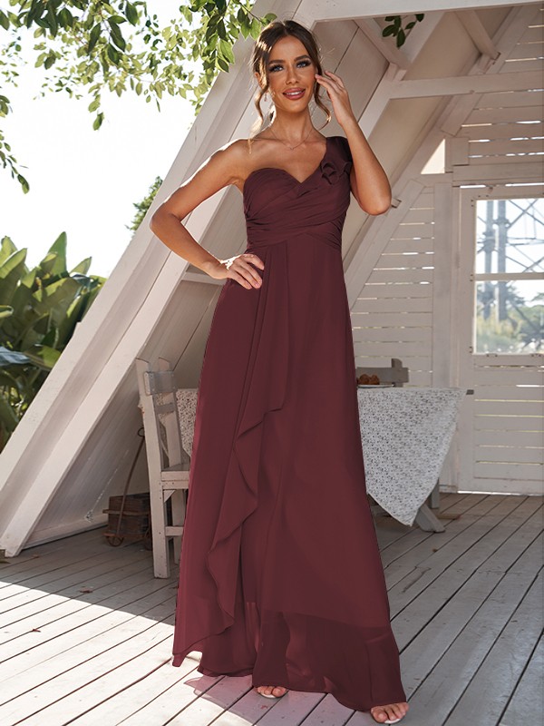 A-Line/Princess Chiffon Ruched One-Shoulder Sleeveless Floor-Length Bridesmaid Dresses 2161